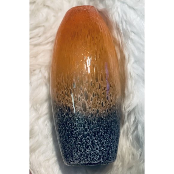 Glowing Vase BENNY ANETTE MOTZFELDT-Norwegian Inspired mcm Orange/Blue art glass